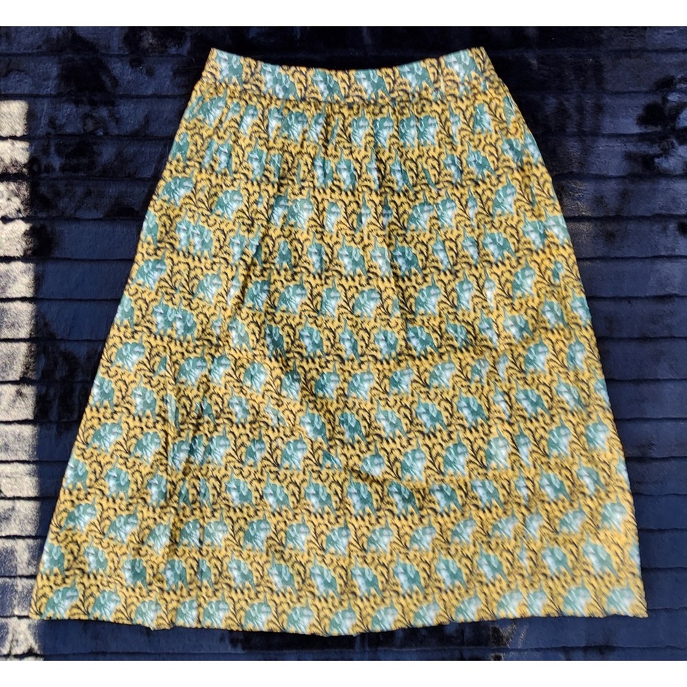 J Crew Drakes Ratti Elephant print Midi Skirt sz 2 Cotton Pockets Boho